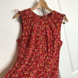 Whistles Red Peony Print Silk Floral Dress Size 10